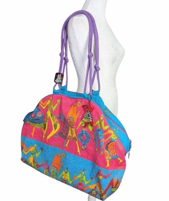 Laurel Burch Handbags - 90s Laurel Burch multicolor dancing people large duffle overnight beach bag